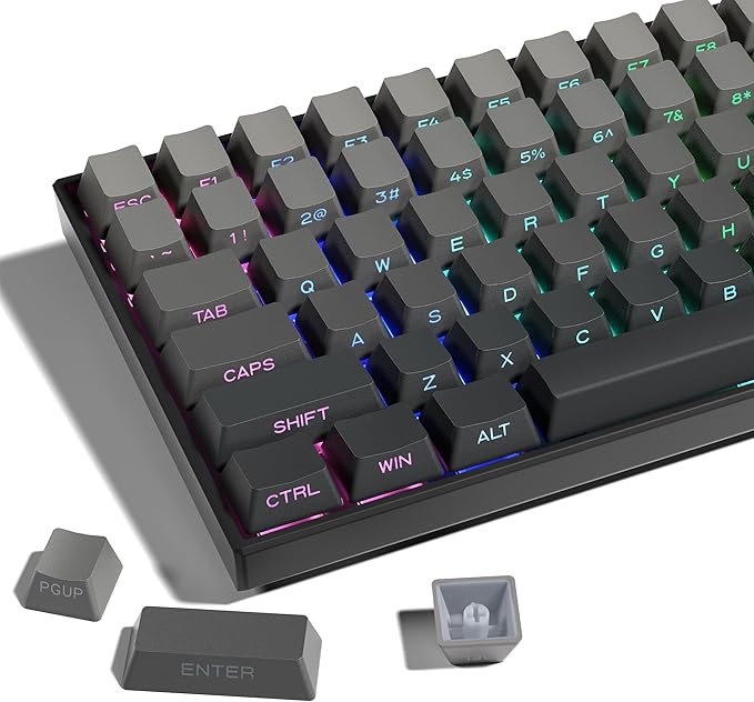 XVX PBT Keycaps - Side Printed Keycaps 60 65 75 100 Percent, Double Shot Shine Through Custom Key caps, Gradient Gray 136 Keys Set, OEM Profile, Minimalist Style for Cherry Gateron MX Switche Keyboard