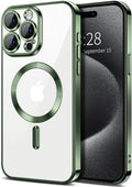 Hython Magnetic Clear for iPhone 15 Pro Max Case with Camera Lens Protector [Compatible with MagSafe] Plating Edge Slim Soft TPU Cover Protective Phone Case for iPhone 15 Pro Max 6.7", Deep Green