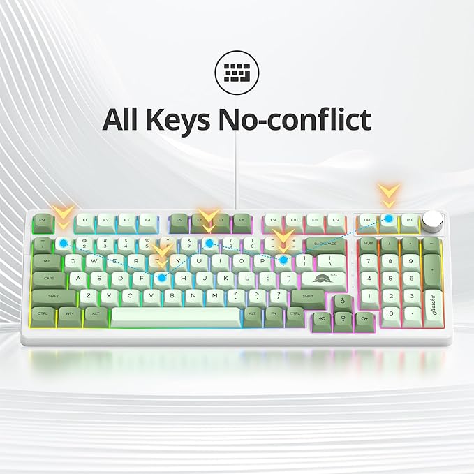 Fogruaden Wired Green Matcha Creamy Mechanical Keyboard with Number Pad, Hot Swappable RGB Gaming Keyboard with Knob, 98 Key, Custom Gasket Mount, Red Switch, NKRO 96% Keyboards for Win/Mac