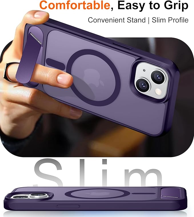 Magnetic Compatible with iPhone 15 Plus Case & iPhone 14 Plus Case, [Built-in Invisible Kickstand][Compatible with MagSafe][Military Grade Shockproof] Slim Translucent Matte Phone Case 6.7"