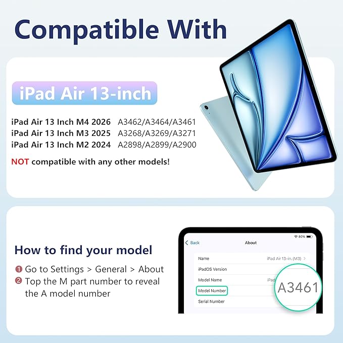Wenlaty for iPad Air 13 Inch Case M4/M3/M2 (2026/2025/2024) with Pencil Holder, Slim Trifold Stand Protective Cover for iPad Air 13 Case with Clear Transparent Back, Auto Wake/Sleep -Sea Blue