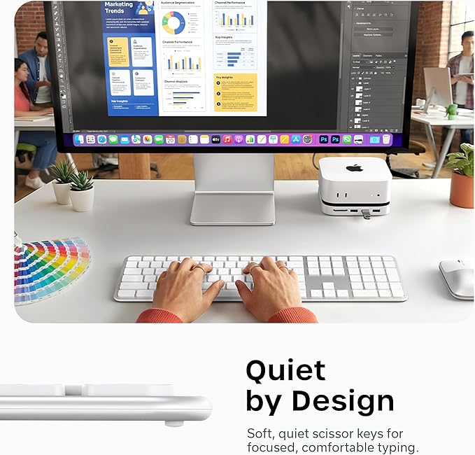Satechi Slim EX3 Wireless Keyboard, Full-Size Keyboard w/Numpad, Multi-Device Bluetooth, 2.4GHz Connection for macOS, Windows, Android, Instant OS Key Remap,USB-C Rechargeable Battery, Silver