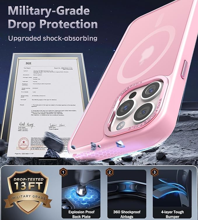 Newfuture Designed for iPhone 14 Pro Case with Magnetic [13 FT Military Drop Protection] [Compatible with Magsafe] Slim Translucent Matte Shockproof with Anti-Fingerprint Phone Case, Chalk Pink