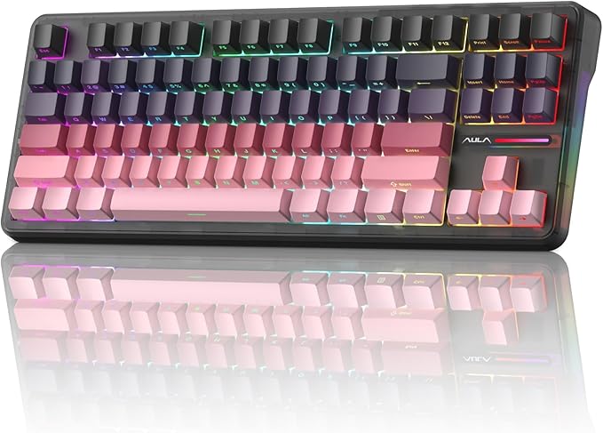 AULA F87 Pro Wireless Mechanical Keyboard, 87-Key TKL 8000mAh Battery, Tri-Mode (BT5.0/2.4G/USB-C), Hot Swappable Gasket Mount Keyboard, RGB Backlit PBT Keycaps Custom Gaming Keyboard for PC Mac Phone