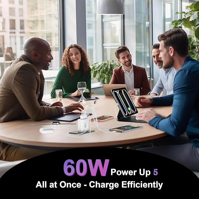 USB C Charger Block, 60W 5 Ports Type C Fast Charging Blocks 3 USB-C+2 USB-A Multi Port USBC Wall Plug Power Brick Phone Charge Cube Box for iPhone 16/15/14/13/12/11 Pro Max, Pad, Galaxy, Pixel, 2Pack
