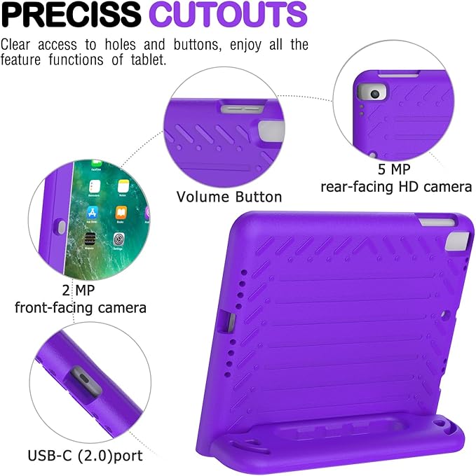 AVAWO Kids Case for iPad 9.7 2017/2018 & iPad Air 2 with Built-in Screen Protector - Light Weight Shock Proof Convertible Handle Stand Friendly Kids Cover for 9.7 iPad 5th & 6th Gen, Purple
