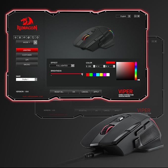 Redragon M925 Wired Gaming Mouse, 24,000 Max DPI Optical Gaming Mouse with 10 Programmable Buttons, Ergonomic Natural Grip Build, Software Supports DIY Keybinds & DPI, Black