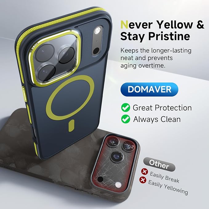Magnetic 3 in 1 for iPhone 17 Pro Case, [Omni-Directional Protection] with 1x Screen Protector + 1x Camera Cover, [Seamless Work with Magsafe] Shockproof Slim Thin Case for iPhone 17 Pro Neon Yellow