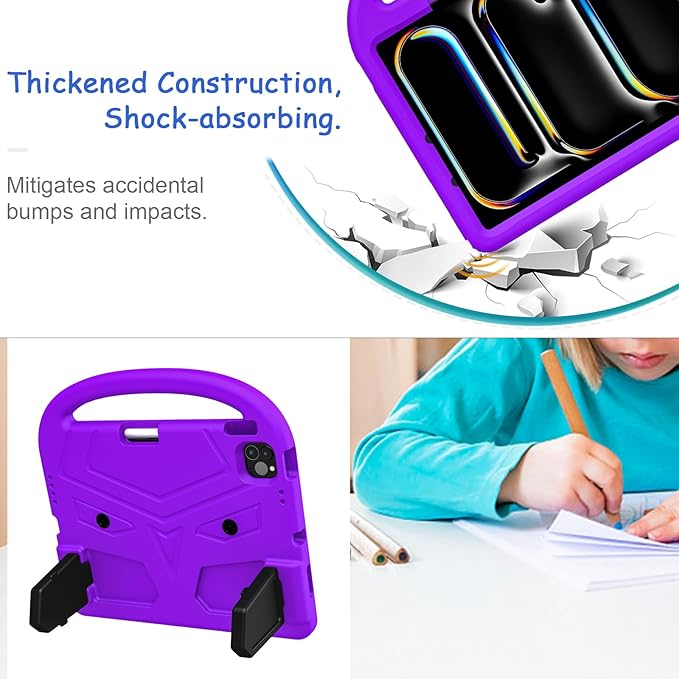 Kids Case for iPad Pro 11" M5 2025/M4 2024 & iPad Air 11" M3 2025/M2 2024, Techcircle Child Shock Proof EVA Protective [Support Pencil Charging] Handle Stand Cover, Purple