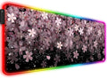 RGB Japanese Cherry Blossom Gaming Desk Mat, Computer Keyboard Large Extended Flowers LED Mouse Pad for Office and Home, 31.5×11.8 Inches, XL, Black