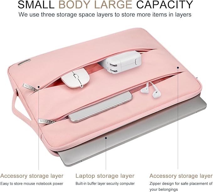 Voova 13 13.6 Inch Laptop Sleeve Case Compatible with MacBook Air 13 M1/M2/M3/M4 2020-2025, MacBook Pro 13/14, IPad Air/Pro 13, Waterproof Slim Computer Bag Cover with Handle, Sakura Pink