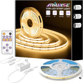 MIWISE COB LED Strip,2700K Warm White 32.8ft/10m,Dimmable Super Bright 24V LED Strip Light,CRI 90+ Flexible Tape Light with RF Remote Timer Function,for Shelf/Cabinet/Bedroom/TV DIY Lighting Project