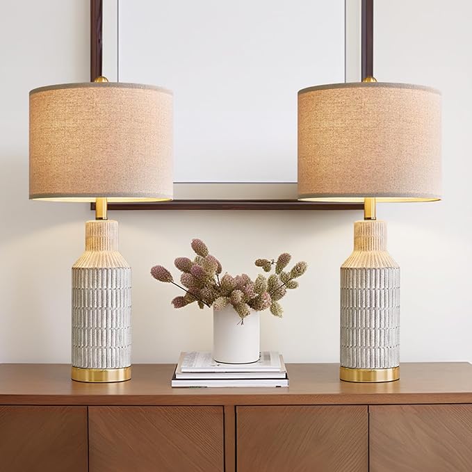 USumkky 25" Modern Ceramic Lamps Single Table Lamp for Living Room Bedroom Farmhouse Nightstand Bedside Lamps