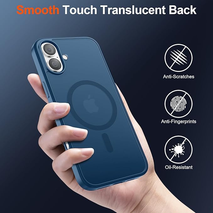 SUPFINE Magnetic for iPhone 17 Case (Compatible with MagSafe)(Military Grade Drop Protection) Translucent Matte Shockproof with Anti-Fingerprint Phone Cover,Deep Blue