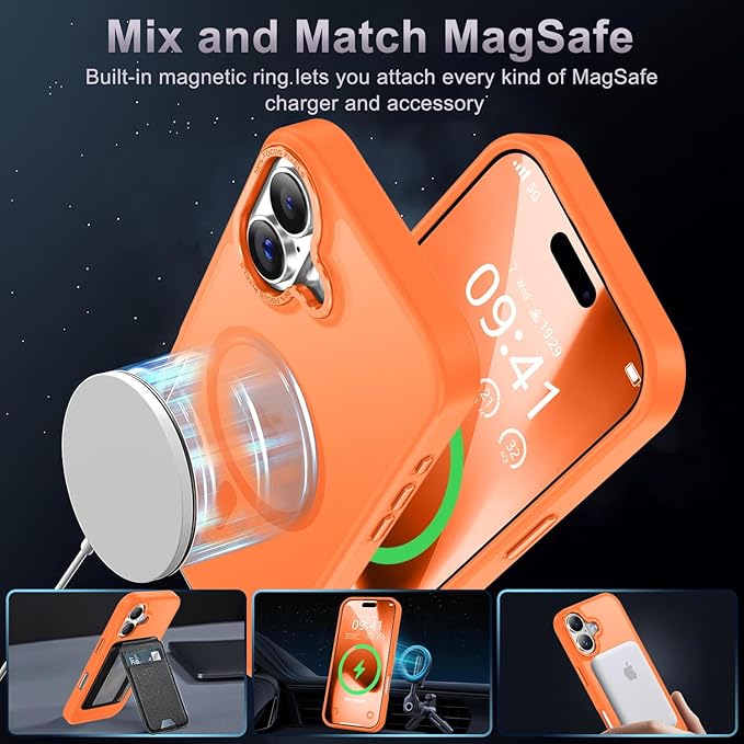 Newfuture Magnetic for iPhone 17 Case [Compatible with Magsafe] [Military Grade Drop Protection] Translucent Matte Anti-Scratch Shockproof Protective Phone Cover 6.3 Inch, Orange