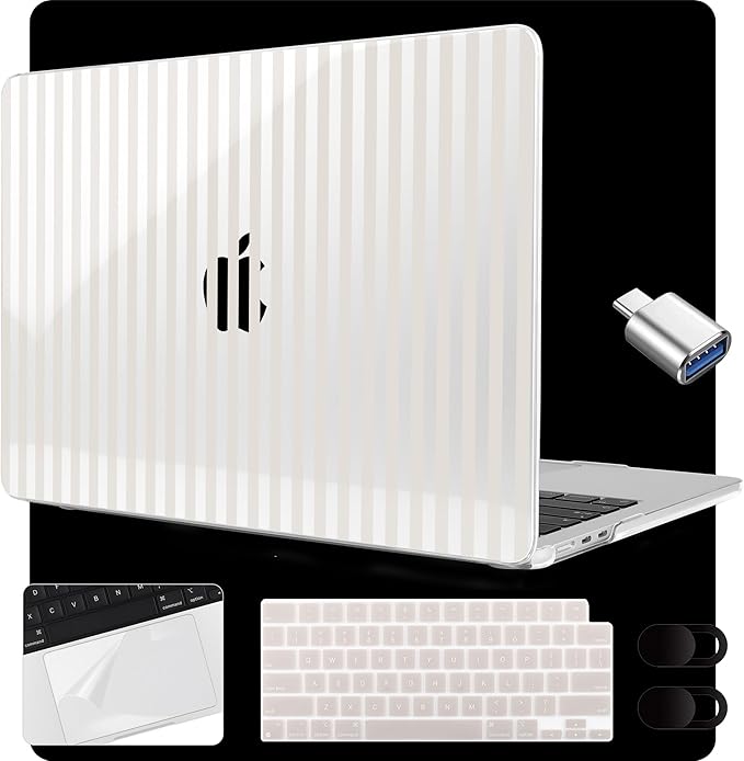 MEEgoodo Case for M5/M4/M3/M2 MacBook Air 15 inch Case 2026 2025 2024 2023, Laptop Shell Fit Model (A3448/A3241/A3114/A2941) for MacBook Air 15.3-inch, Beige Stripes
