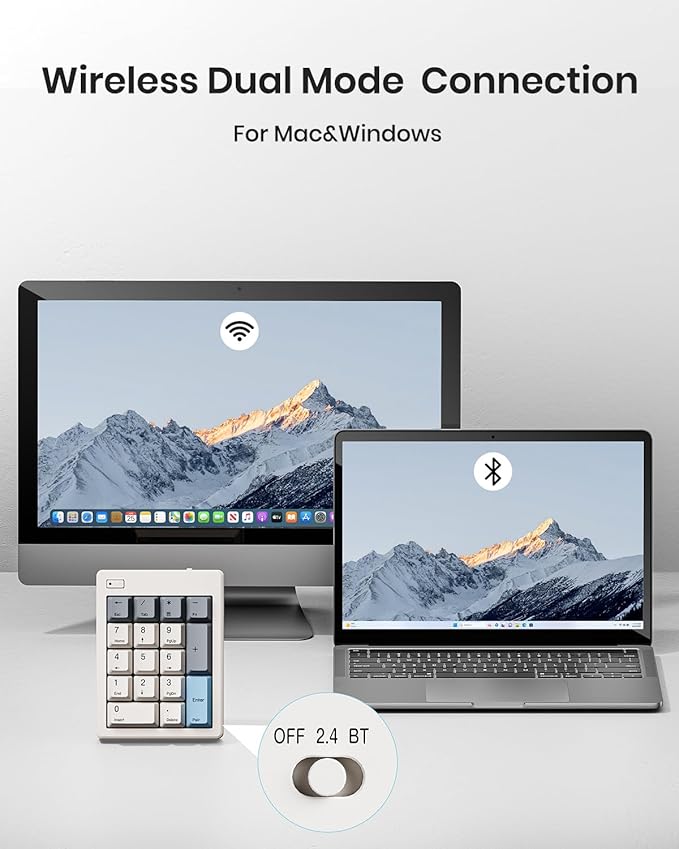 Kisnt FD17 Wireless Mechanical Number Pad, Bluetooth 5.0& 2.4G Dual Mode Numeric Keypad, 17 Keys Hot Swappable Numpad with PBT Keycaps for Laptop/PC/TKL Keyboards(Beige, Linear Switch)