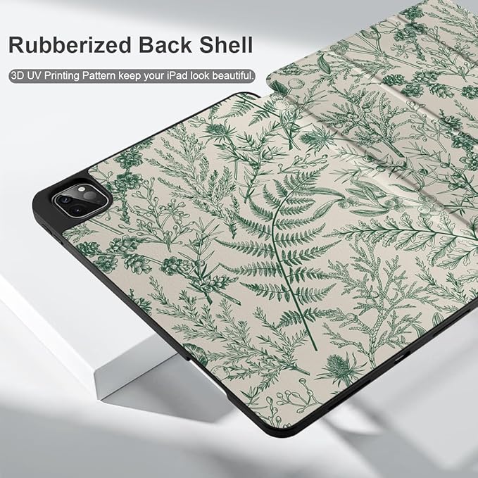 DONGKE Case for 2022/2021/2020/2018 iPad Pro 11 inch Gen 4/3/2/1 - Slim Protective Case - Built in Pencil Holder Support Charging - Trifold Stand & Sleep/Wake Cover- Plant & Berry