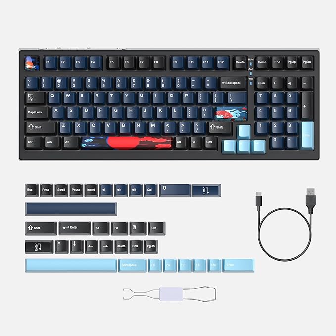 Owpkeenthy 96 Gaming Keyboard Gasket Mounted,100% Full Size Mechanical Keyboard Hot Swappable with Sound Absorbing Foam Pre-lubed Linear Switch South-Facing RGB Backlit for PC Laptop (Deep Sea)