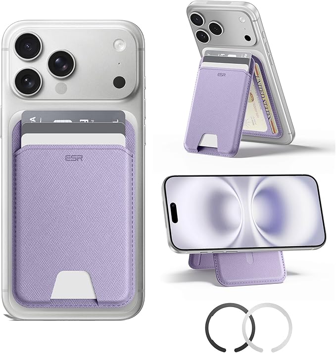 ESR Aura for MagSafe Wallet with Adjustable Stand, RFID Blocking, MagSafe Ring Included, 5 Card Holder Magnetic Wallet for iPhone 17e/17/16/15/14/13/12, Not for 13/12 Mini, Selected Samsung, Lavender