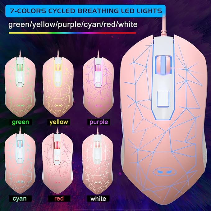 Gaming Keyboard and Mouse Combo, K1 RGB LED Backlit Keyboard with 104 Keys Computer PC Gaming Keyboard for PC/Laptop (Pink)