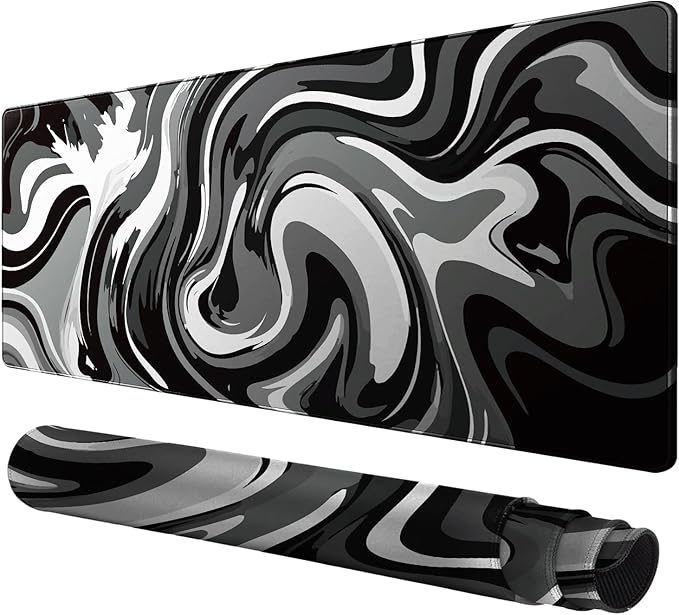 Rcege Large Mouse Pad for Desk - Gaming Mouse Pad with Stitched Edges, Anti-Slip Base for Keyboard and Mouse(Black & White Abstraction, 23.6L x 11.8W inches)