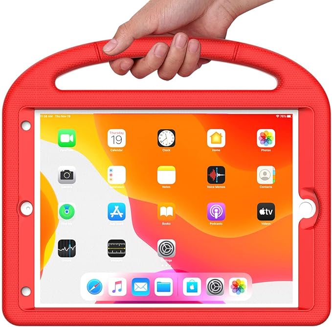 Kids Case for iPad 10.2 & 10.5, iPad 9th/8th/7th Generation 10.2" 2021 2020 2019 Case with Screen Protector, iPad Air 3rd Gen/Pro 10.5 inch Protective Cover with Handle Stand, Red