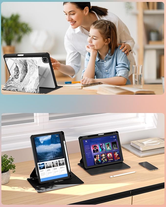 Uppuppy for iPad Pro 12.9 Case Folio Cover with Pencil Holder Women Girls Cute Girly Teens Cool Pretty Aesthetic Animals Design Rotating Stand for Apple iPad Pro 12.9 Inch Cases 2022/2021/2020/2018