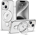 Compatible with iPhone 14 Plus Case with Invisible Magnetic Ring Stand [Compatible with Mag-Safe] [Full Camera Lens Protector] Plating Clear Phone Case for iPhone 14 Plus 6.7", Silver