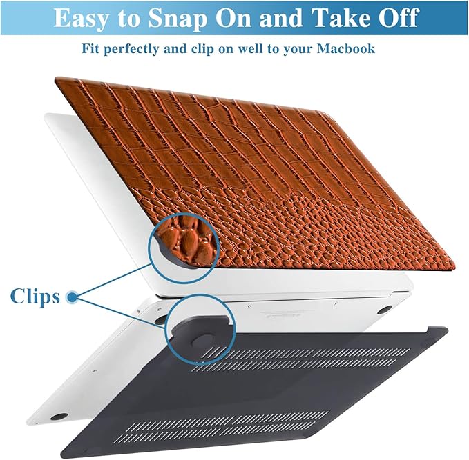 Compatible with Crocodile MacBook Air 13 inch Case 2021 2020 2019 2018 M1 A2337 A2179 A1932, Textured Elegant Luxury Aligator Skin Snakeskin PU Leather Hard Shell & Keyboard Cover, Brown