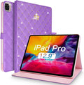 Changjia for iPad Pro 12.9 Inch Case 6th/5th/4th/3rd Generation (2022/2021/2020/2018), Crown Diamond Bling Cute PU Leather Smart Auto Sleep/Wake Stand Shockproof Protective Case for iPad 12.9", Purple