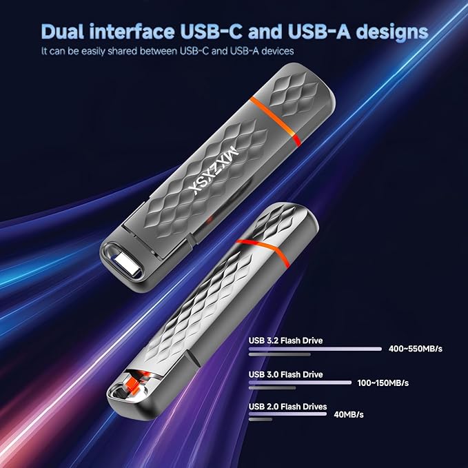 External SSD USB Flash Drive 512GB, Up to 550MB/s External SSD Thumb Drive, USB 3.2 + Type C, for iPhone15/16/17, Android Phone, PS4/PS5/MacBook/iPad/SmartTV, Zinc Alloy Body
