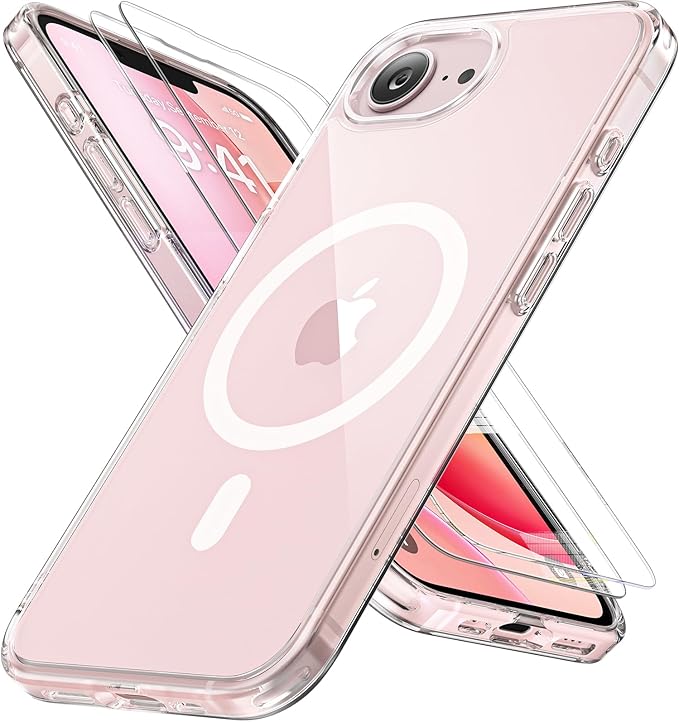 Miracase for iPhone 16e case & iPhone 17e Case for MagSafe [with 2×9H+ Screen Protectors] TOP Military-Grade Protection Shockproof with Velvet Touch for iPhone 16e/17e Phone Case 6.1", Clear