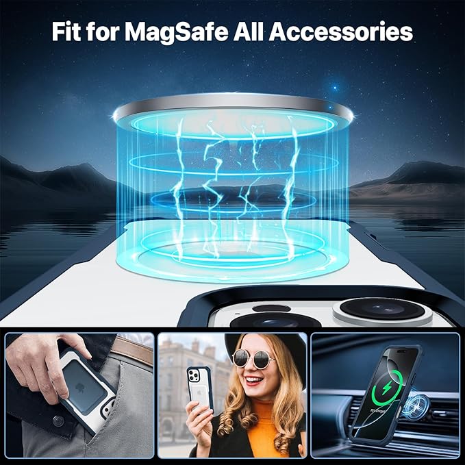 CENHUFO Magnetic Privacy for iPhone 16 Pro Max Case [Compatible with Magsafe] Full Body Phone Case Built-in 9H Tempered Glass Privacy Screen Protector Camera Lens Protector, Shockproof Cover -Blue