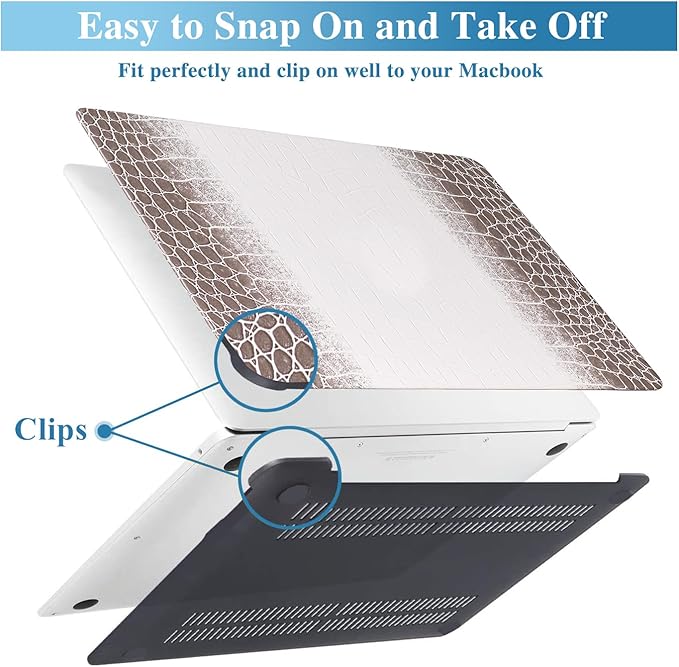 Compatible with Crocodile MacBook Air 13 inch Case 2021 2020 2019 2018 M1 A2337 A2179 A1932, Textured Elegant Luxury Aligator Skin Snakeskin PU Leather Hardshell & Keyboard Cover, Brown White