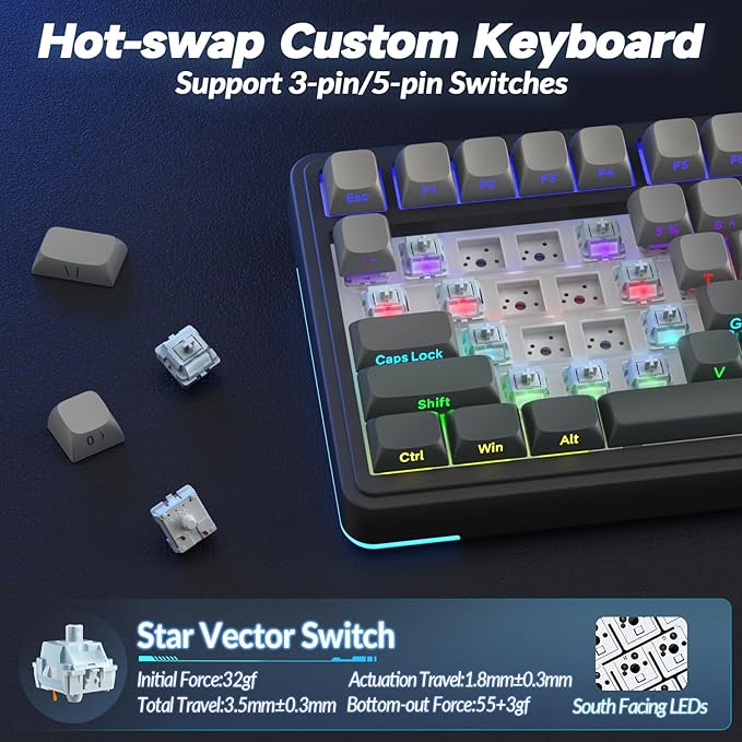 AULA S75 PRO Wireless Mechanical Keyboard with Screen&Knob, Tri-Mode Hot Swappable Gaming Keyboard 75%, Pre-lubed Switches, RGB Backlit, Side Printed PBT Keycaps, Creamy Sounding Computer Keyboards