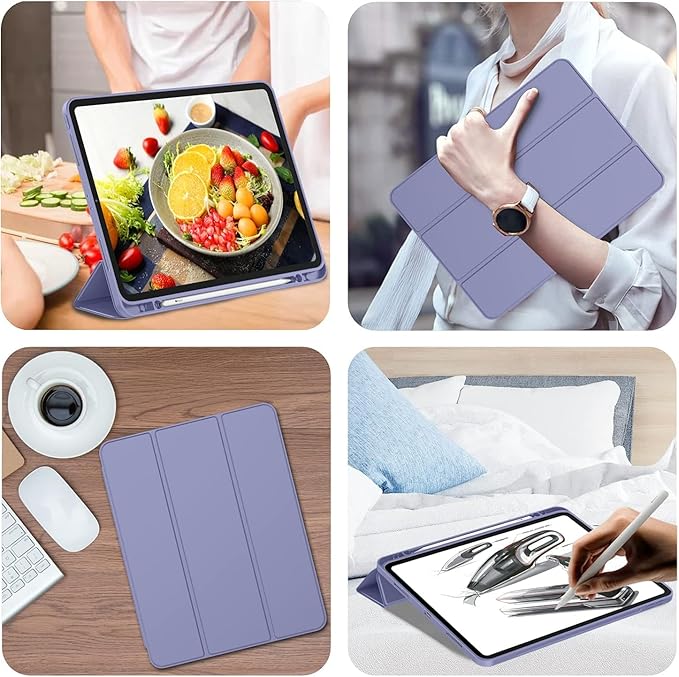 iMieet Case for iPad Pro 11 Inch (M5) 2025 /(M4) 2024 5th Gen, Trifold Stand Smart Cover with Pencil Holder and Soft TPU Back, Auto Wake/Sleep (Lavender)
