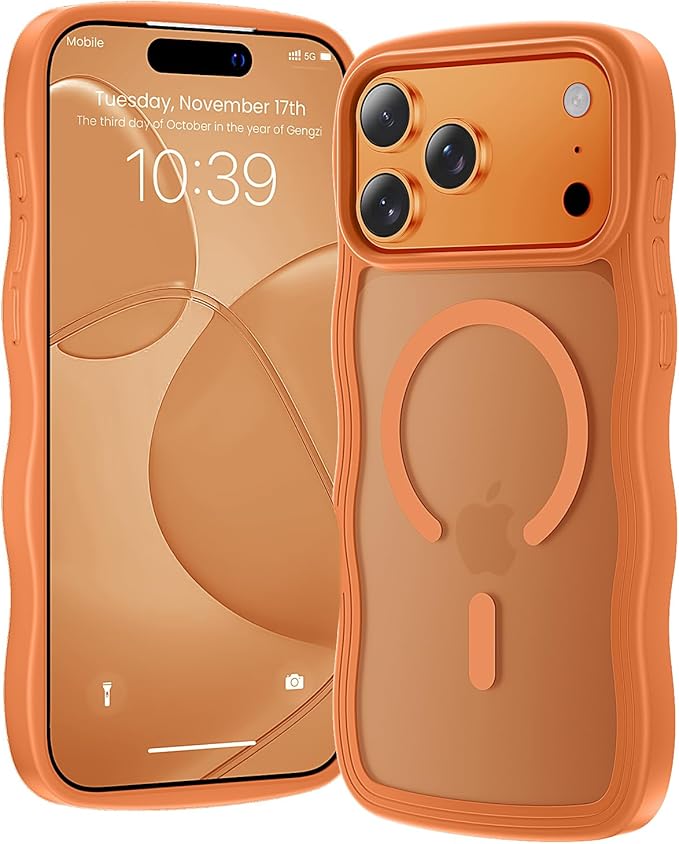 toushion for iPhone 17 Pro Case Cute Orange,Fits MagSafe,Matte Skin Feeling Back,Curly Wave Edge,Slim & Durable & Stylish,Cover Military-Grade Protection