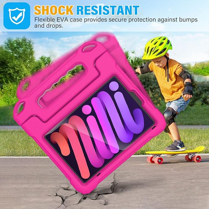 SUPLIK Kids Case for iPad mini 7 (A17 Pro) 2024 & Mini 6 2021, iPad mini 6th/7th Generation Case with Screen Protector, Durable Shockproof Handle Stand Cover for 8.3-inch iPad mini 6/7 Gen, Pink