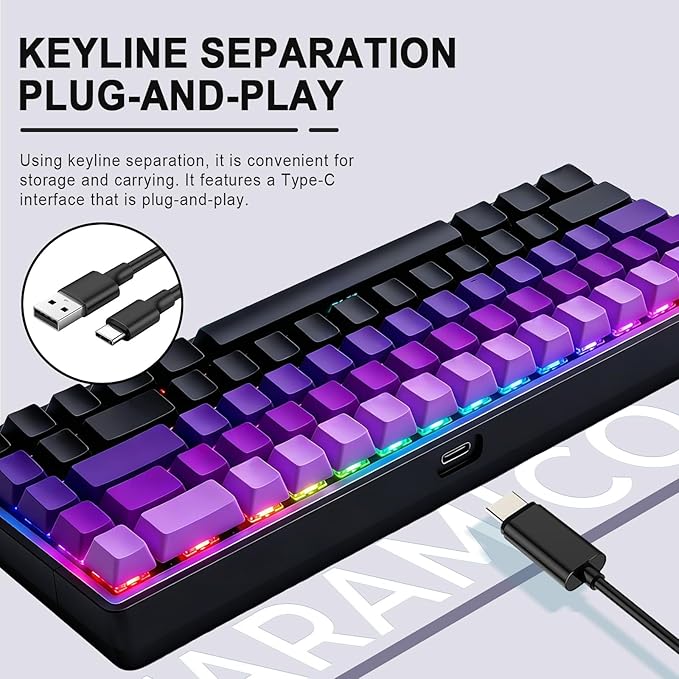Mechanical Gaming Keyboard 65% Wired, Magnetic Switch Hot Swappable RGB Backlit, 68-Key Compact Mini Keyboard with Blue Switch, Detachable USB-C Cable for PC Mac Gamer