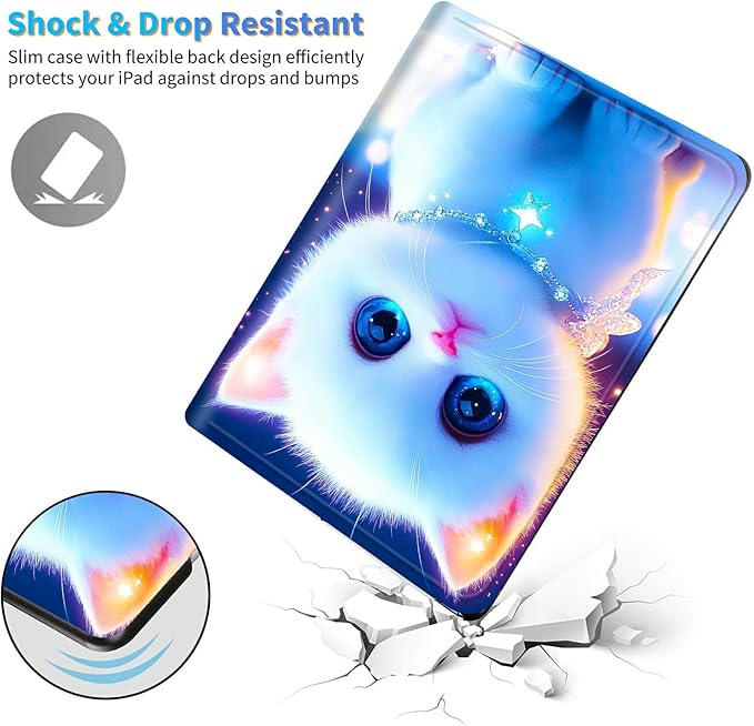 for Kindle Scribe 10.2 Inch 2022/2024 Released Tablet Case, Slim Kickstand Stand Leather Smart Cover with Auto Wake/Sleep, White Blue Eyed Cat