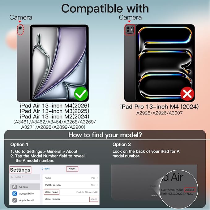 JETech Case for iPad Air 13-Inch M4/M3/M2 (2026/2025/2024), Slim Stand Hard Back Shell Smart Cover with Auto Wake/Sleep (Purple)