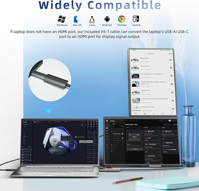 Laptop Screen Extender 2.5K - Updated 16" Triple Portable Monitor 2560x1600P QHD 100% sRGB IPS, Plug & Play, Rotation Detachable Screen Compatible with Mac Wins Dex Chrome Fits 13"-17" Laptops