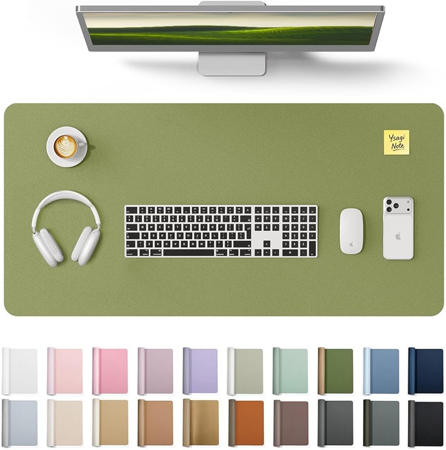 YSAGi Leather Desk Protector, Office Mat, Large Mouse Pad, Non-Slip PU Leather Blotter, Laptop Desk, Waterproof Writing Pad for Office and Home (Green, 31.5" x 15.8")