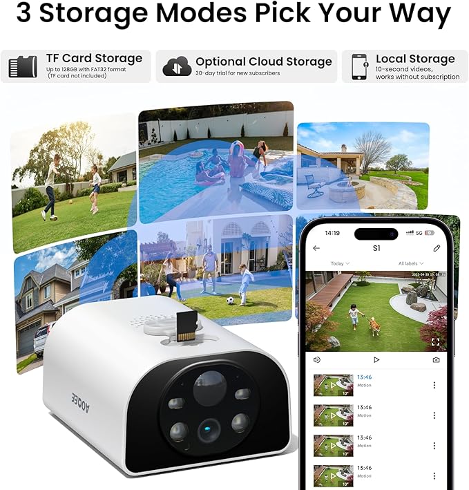 AOQEE Cameras for Home Security-2K Wireless Security Camera Outdoor with AI Motion Detection & Siren, Non-Stop Solar Powered Charging, Color Night Vision, SD/Cloud Storage, Waterproof, S1 4P