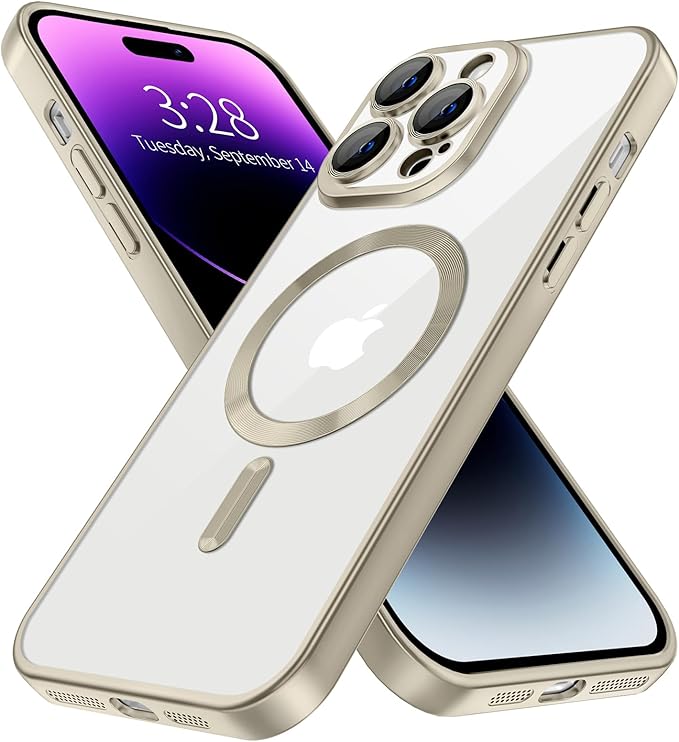 Hython Magnetic Clear for iPhone 14 Pro Case with Camera Lens Protector [Compatible with MagSafe] Luxury Plating Edge Slim Soft TPU Cover Protective Phone Case for iPhone 14 Pro 6.1", Matte Gray
