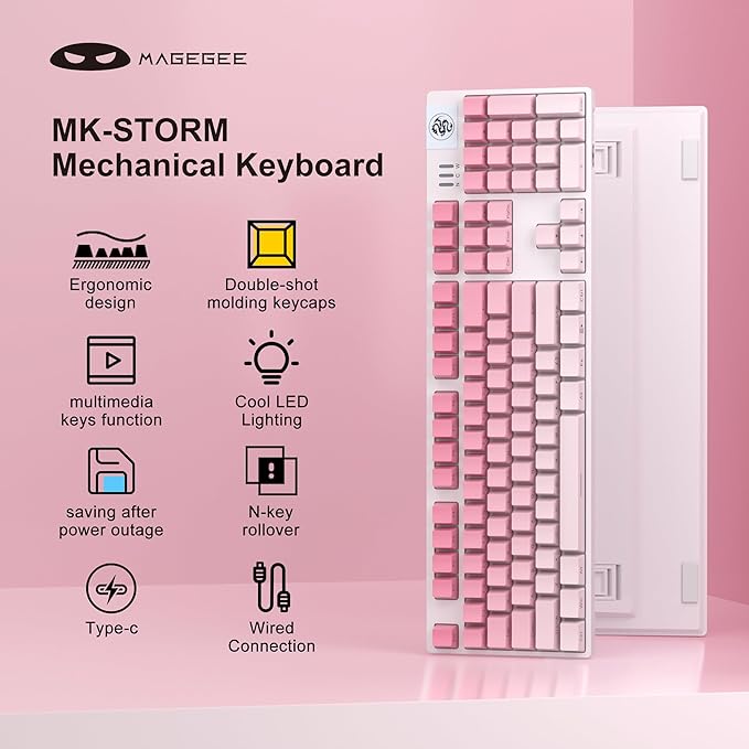 MageGee Mechanical Gaming Keyboard, Wired USB RGB Backlit Keyboard, 104-Key 100% Anti-Ghosting Mechanical Keyboard with Red Switches, Side-Printed Keycaps for Windows PC & Mac