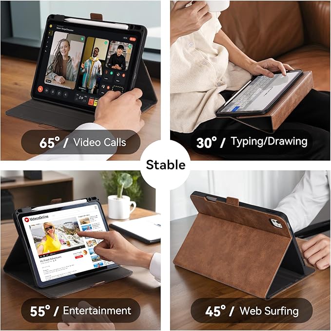 Handmade Case for iPad Pro 13 Inch (M5/M4) 2025/2024 with Pencil Holder Pocket,Magnetic Closure,Auto Sleep/Wake,Vegan Leather Folio Protective Cover,Multi Angles Stand,Dark Brown