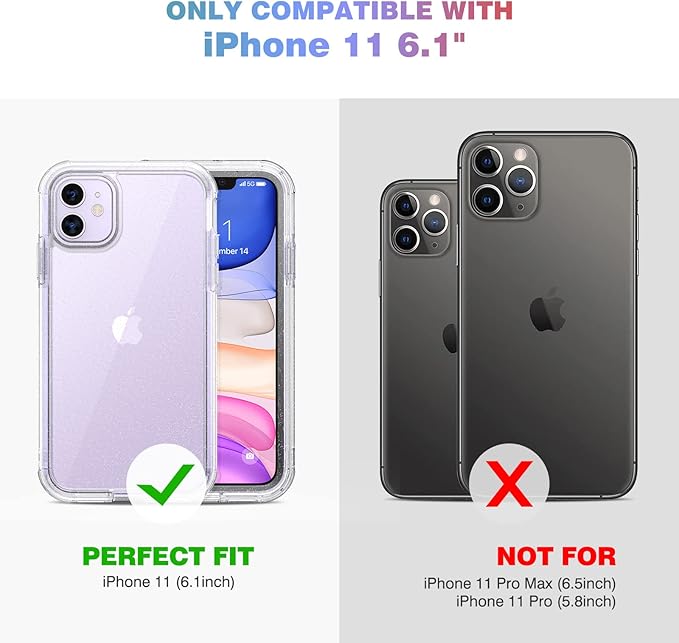 Diaclara Compatible with iPhone 11 Case, Full Body Rugged with Built-in Touch Sensitive Anti-Scratch Screen Protector, Soft TPU Bumper Case Clear Compatible with iPhone 11 6.1" (Clear Glitter)