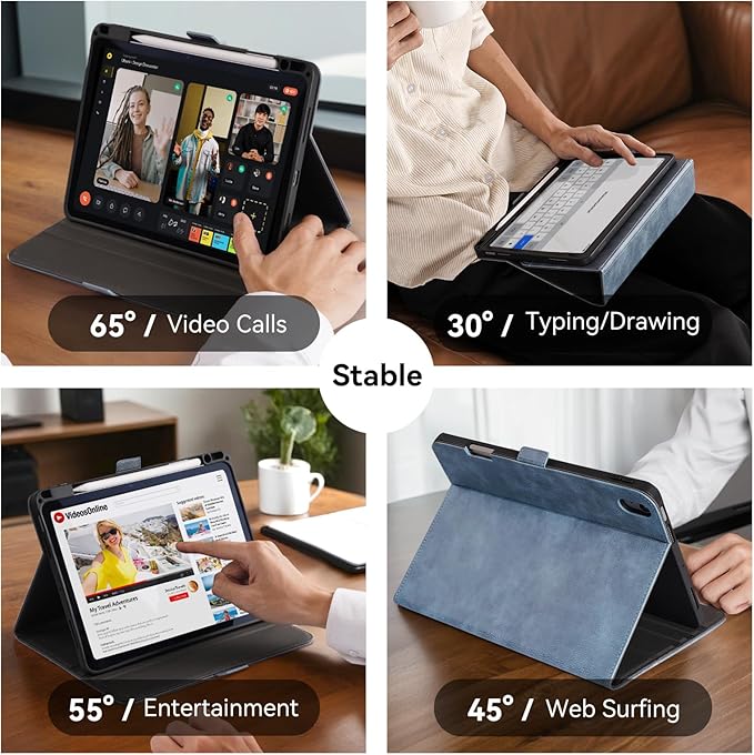 Case for iPad Air 11 Inch M4/M3/M2 (2026/2025/2024),iPad Air 5th/4th Generation 10.9'' Folio Cover with Pencil Holder Pocket,Magnetic Closure,Multi Angles Stand,Auto Sleep/Wake,Light Blue